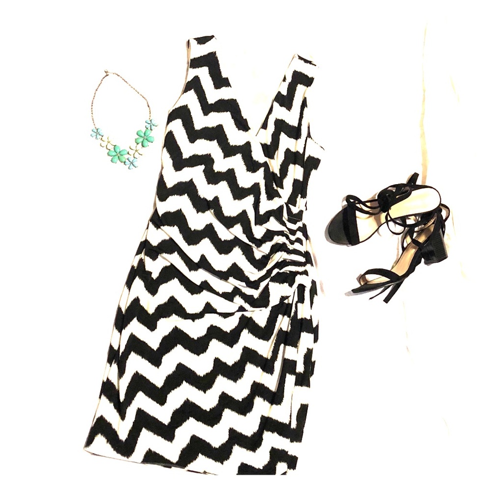 Black & white chevron wraparound dress